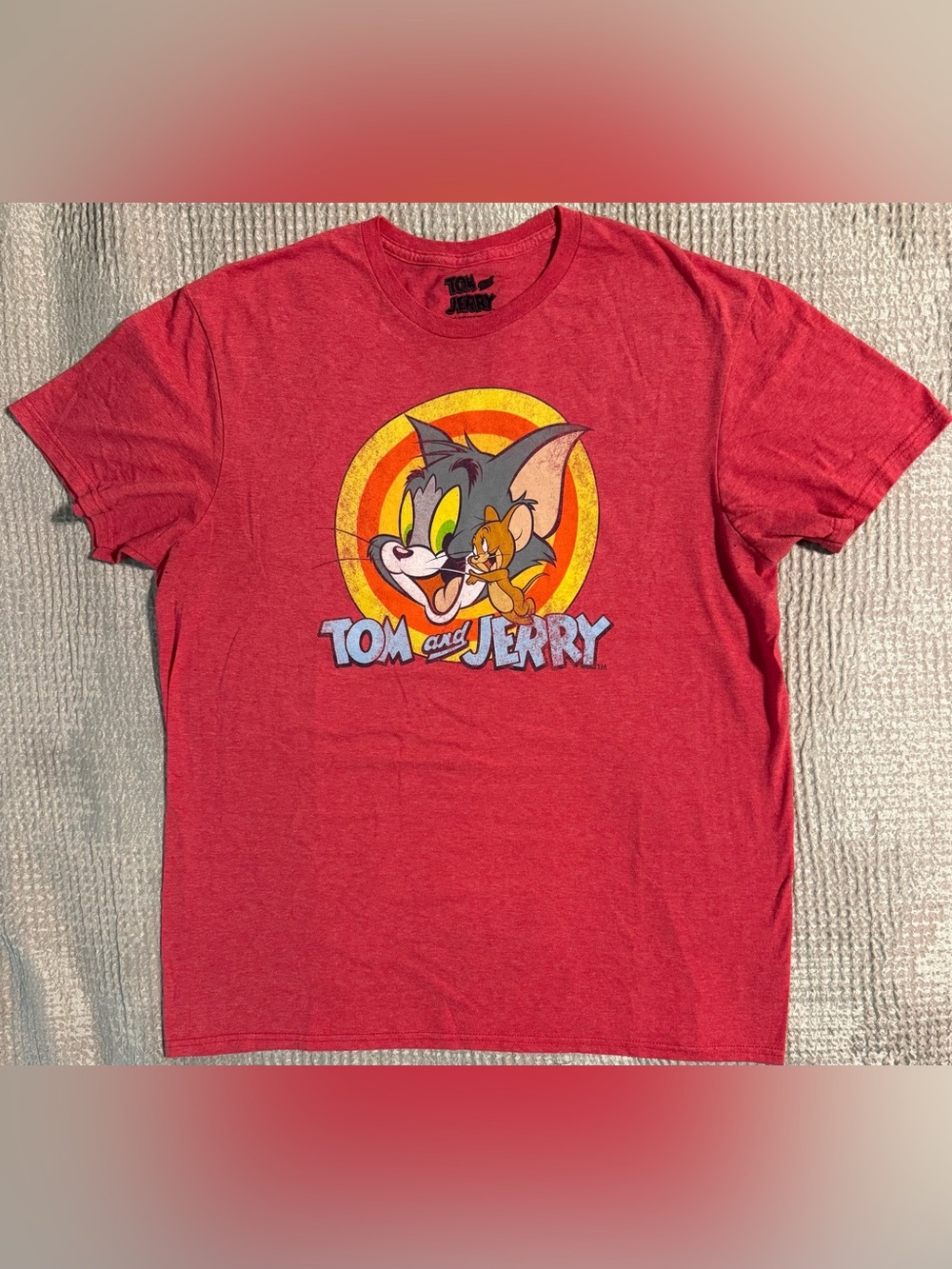 Tom and Jerry Graphic Tee Shirt Mens Large Heather Red Cartoon Network